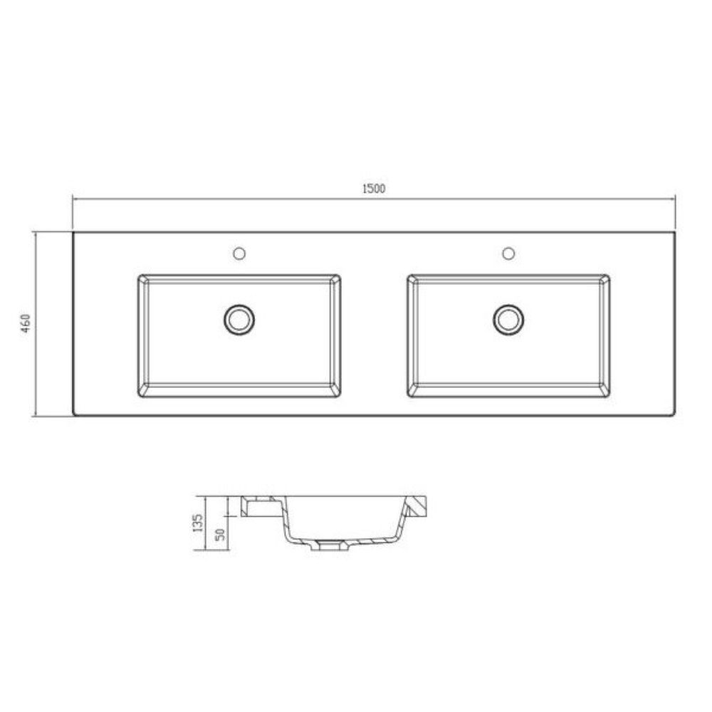 VOLVO Double Bowl 1 Tap Hole Polymarble Top, Matte White 1500mm - Image 2