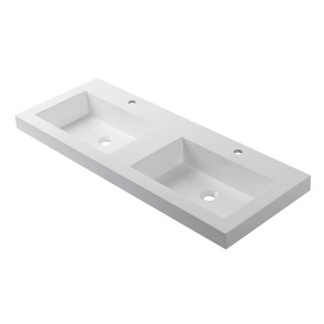 VOLVO Double Bowl 1 Tap Hole Polymarble Top, Gloss White 1500mm