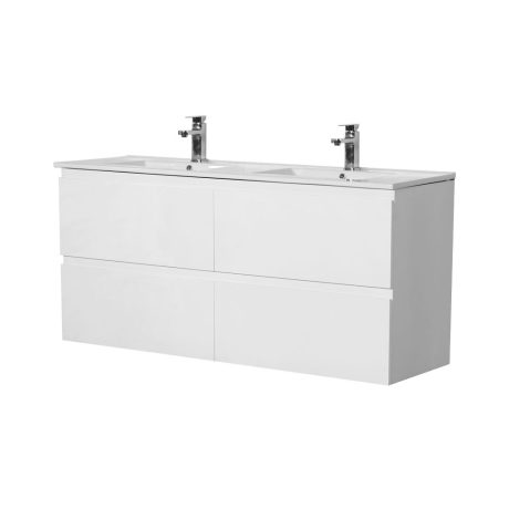RIVA Wall Hung 4 Drawers Double Basin Cabinet Only, Gloss White 1500mm