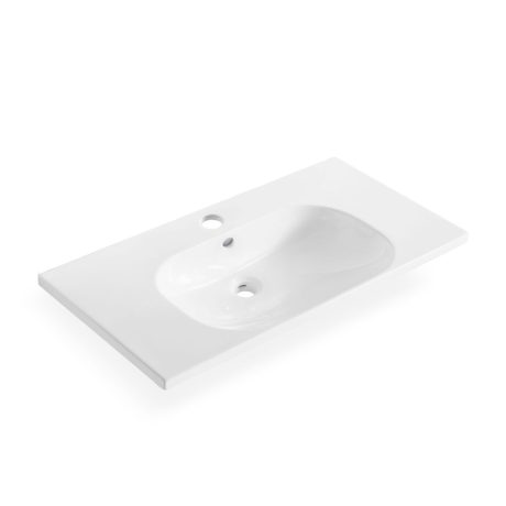 Moulded Curved Ceramic Top with Taphole & Overflow, Single Basin Gloss White 0900mm