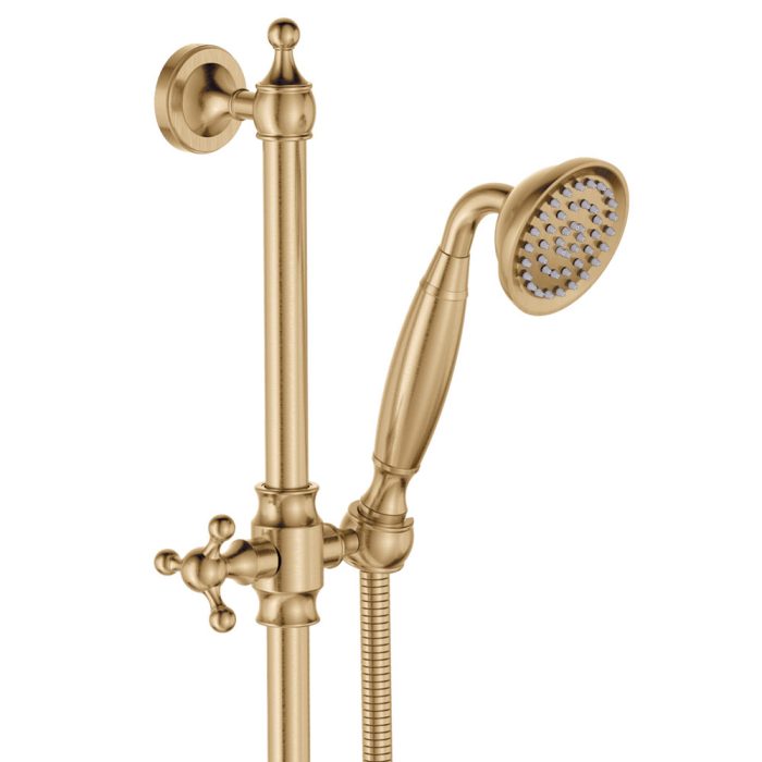 LILLIAN Lever Rail Shower Set, Urban Brass with Ceramic White Handle - Image 2