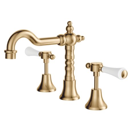 LILLIAN Lever Basin Set, Urban Brass with Ceramic White Handle