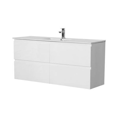 RIVA Wall Hung 4 Drawers Single Basin Cabinet Only, Gloss White 1500mm