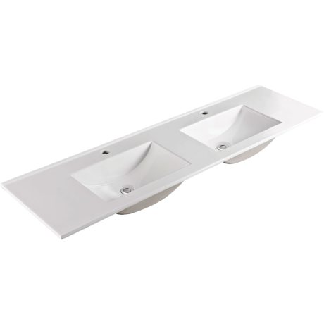 VANESSA Double Bowl Poly-Marble Basin Top, Gloss White 1800mm