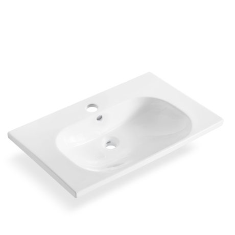 Moulded Curved Ceramic Top with Taphole & Overflow, Single Basin Gloss White 0750mm