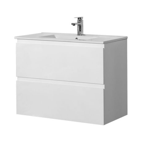 RIVA Wall Hung 2 Drawers Single Basin Cabinet Only, Gloss White 0900mm