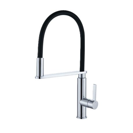KUCHENDESIGNER Pull-Out Gooseneck Kitchen Mixer, Chrome & Black