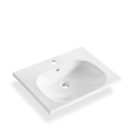 Moulded Curved Ceramic Top with Taphole & Overflow, Single Basin Gloss White 0600mm
