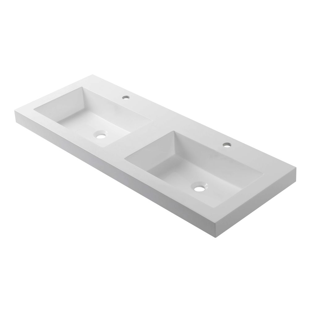 VOLVO Double Bowl 1 Tap Hole Polymarble Top, Matte White 1500mm