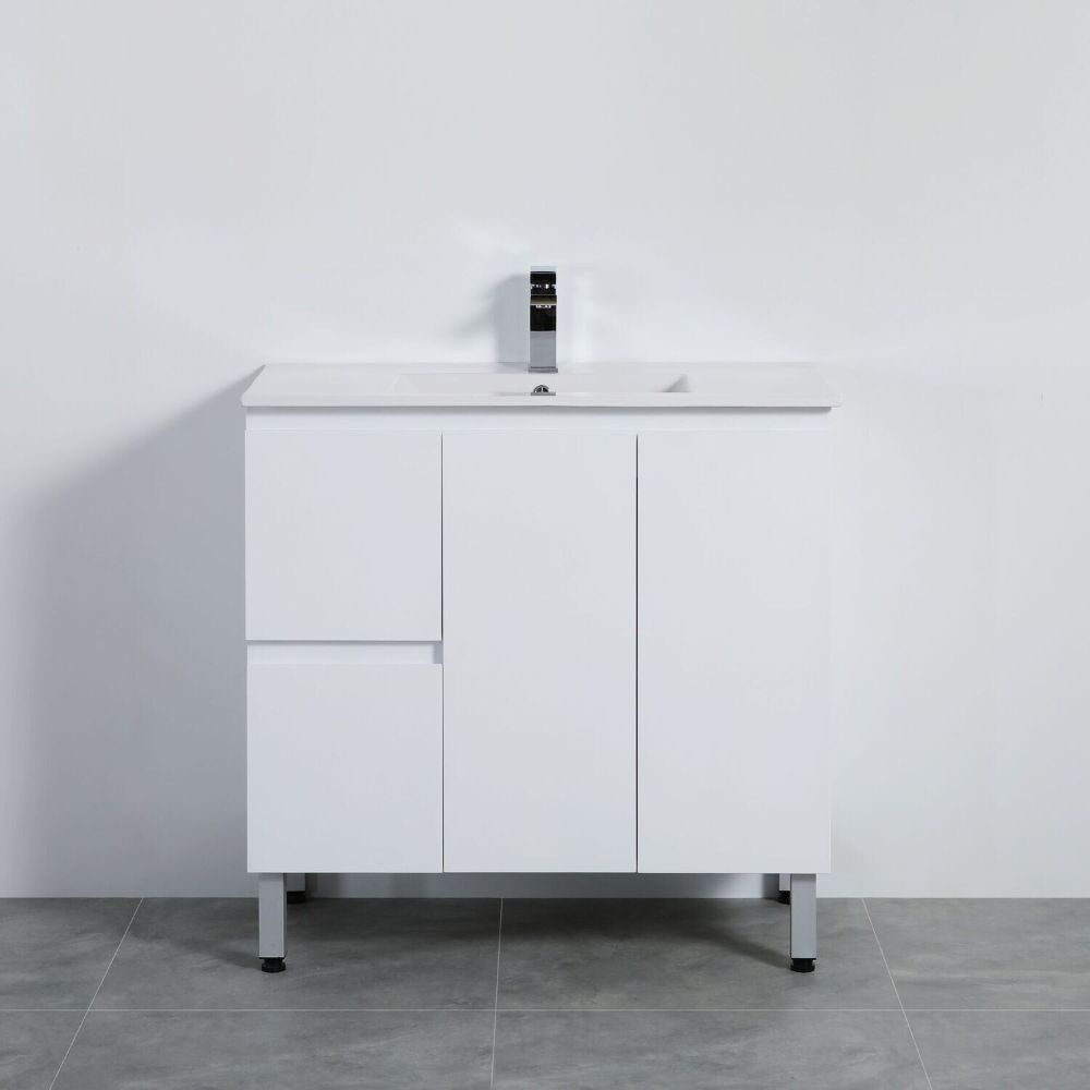 ver900 l waterproof slimline vanity with ceramic top, gloss white