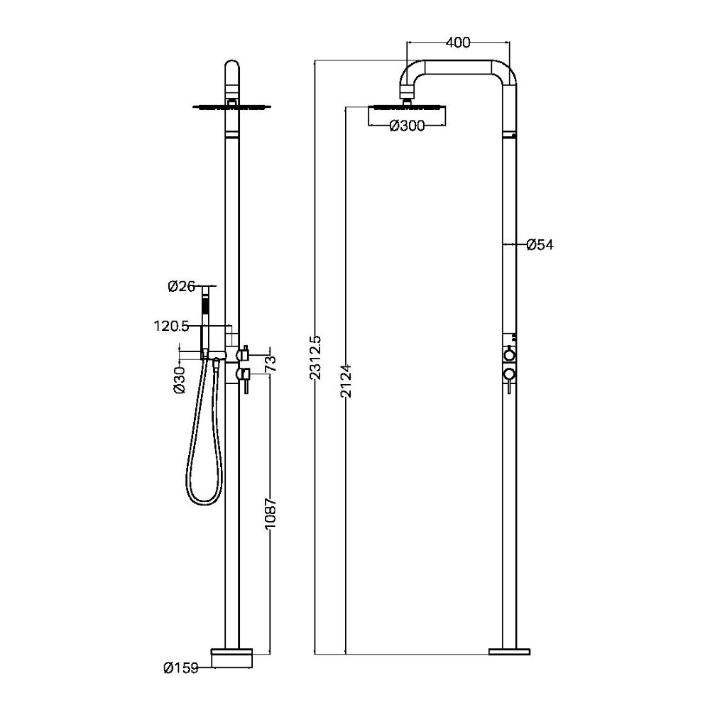 ZEN SS316L Outdoor Freestanding Shower Column, Graphite - Image 3