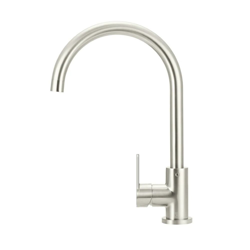 Round Gooseneck Kitchen Mixer Tap with Paddle Handle, Brushed Nickel - Image 3