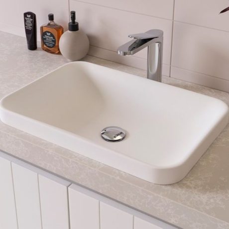 semi insert solid surface basin 545 x 365, gloss white