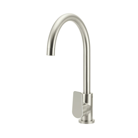 Round Gooseneck Kitchen Mixer Tap with Paddle Handle, Brushed Nickel