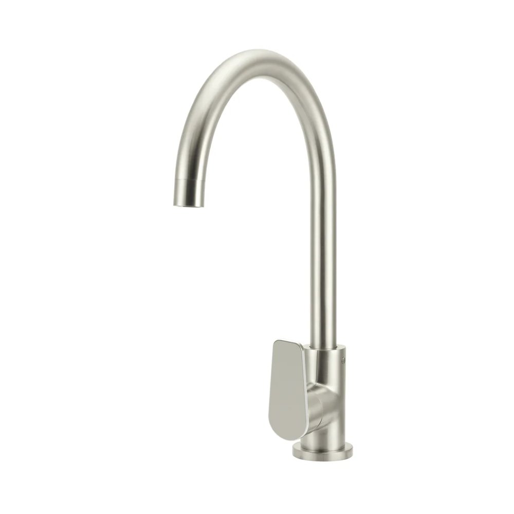 Round Gooseneck Kitchen Mixer Tap with Paddle Handle, Brushed Nickel