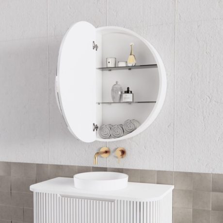london round mirror shaving cabinet, matte white 800mm