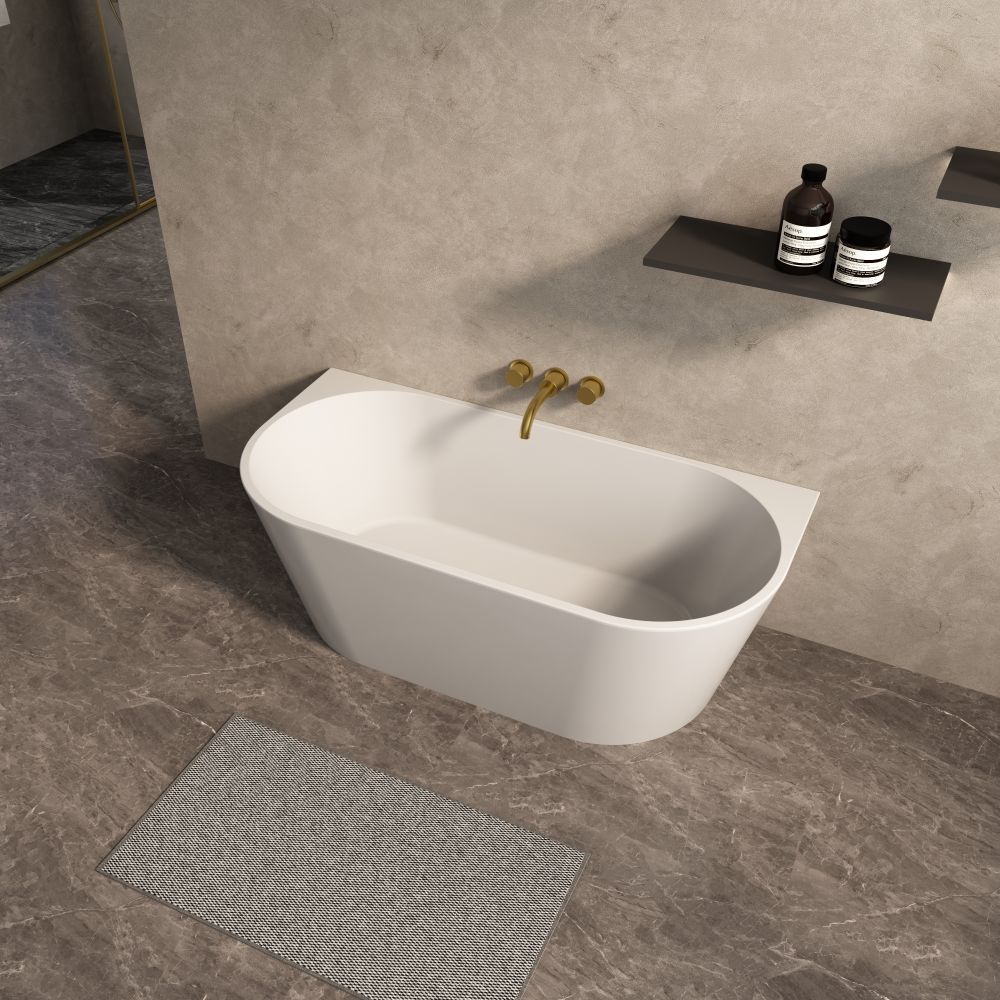 CORTONA Back to Wall Freestanding Bath, Matte White 1500mm - Image 4