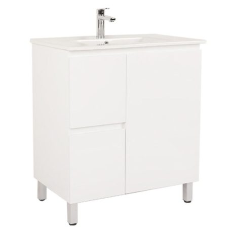 VER Slimline Left Hand Drawer Vanity with Top, Gloss White 750mm