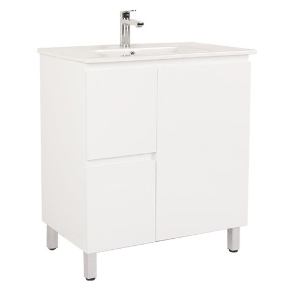 VER Slimline Left Hand Drawer Vanity with Top, Gloss White 750mm