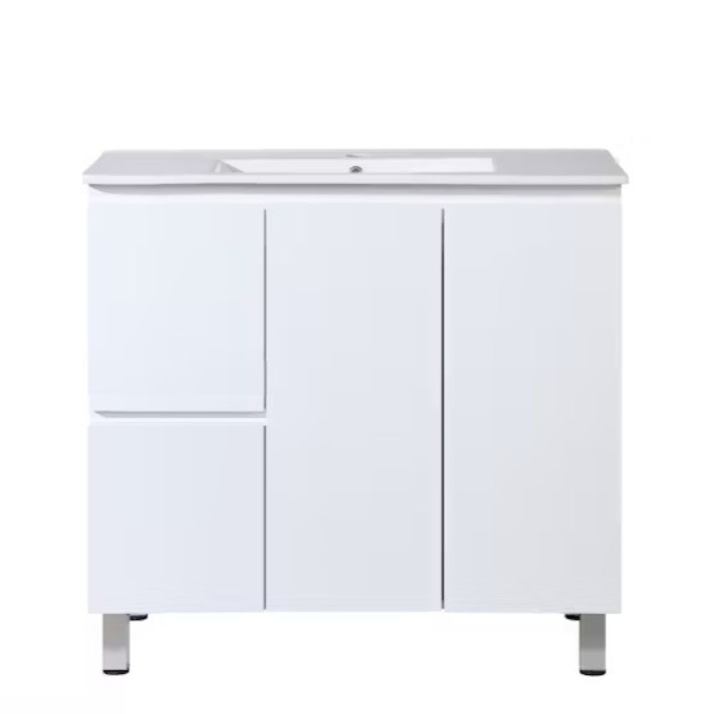 ver900 l waterproof slimline vanity with ceramic top, gloss white
