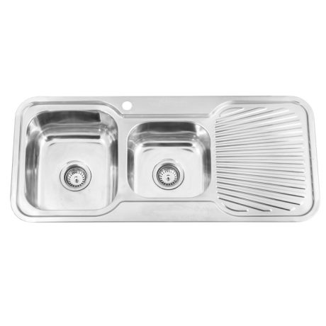 traditional 1 & 3/4 left bowl sink round corner with one tap hole & right and drainer, stainless steel