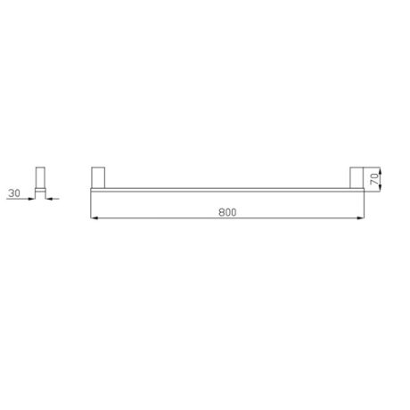 ss eckig single towel rail, chrome 800mm