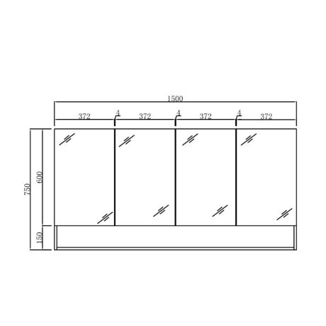 legna mirror shaving cabinet with shelf, natural oak 1500mm
