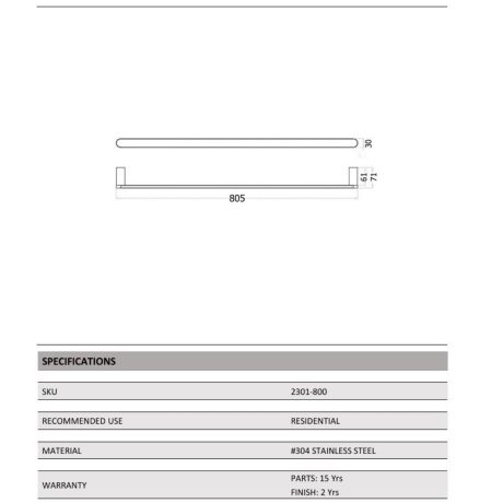 ss rund single towel rail 800mm, matte black