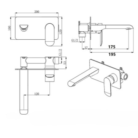 oval curve mixer with spout, matte black