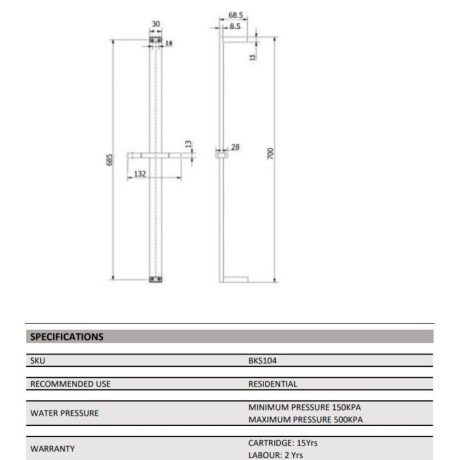 handel eckig square multifunction sliding shower on rail, brushed nickel