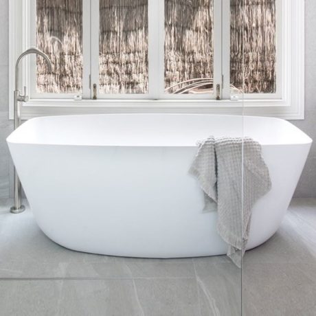 slumber freestanding solid surface bath, gloss white 1600mm