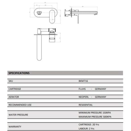 oval wall bath/ basin mixer with spout, matte black
