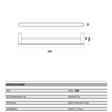ss rund double towel rail, gun metal 600mm