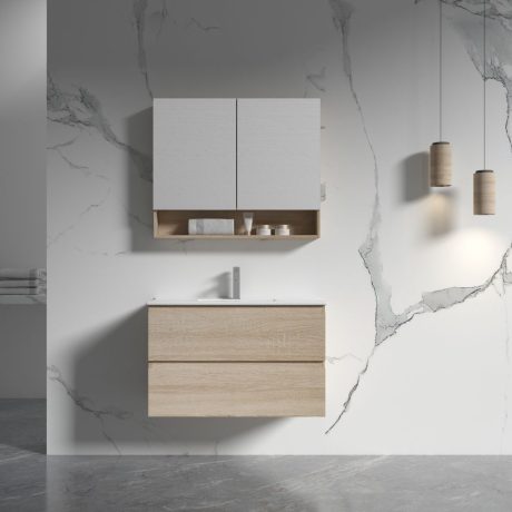 legna mirror shaving cabinet with shelf, natural oak 0900mm
