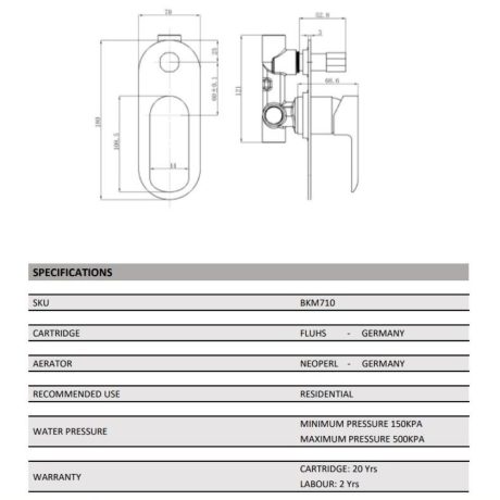 oval curve divertor shower/bath mixer, chrome