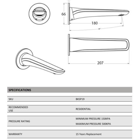 morgan rund bath/basin spout 200mm, brushed gold