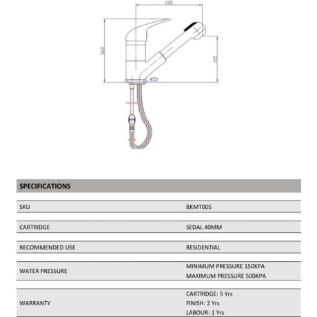 wÄhlen 10 swivel pull out sink mixer 40mm, chrome