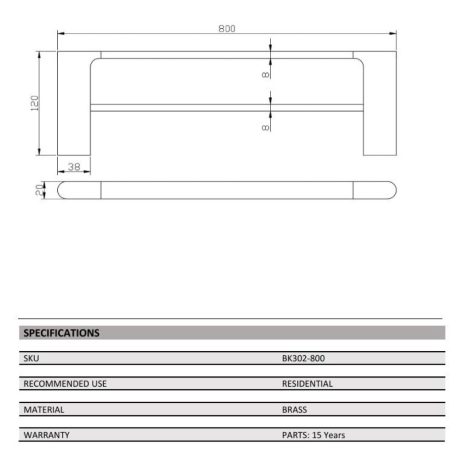 kompakt rund double towel rail 800mm, brushed gold