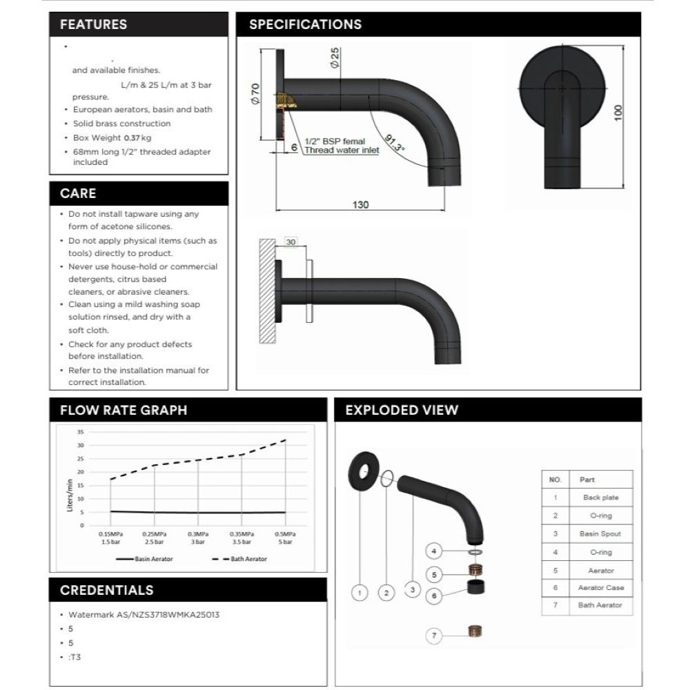universal round curved spout 130mm, champagne