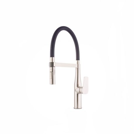 2 function flexible hose sink mixer in black with brushed nickle body