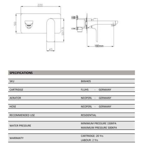 luxus basin/bath wall mixer with 180mm spout, brushed nickel