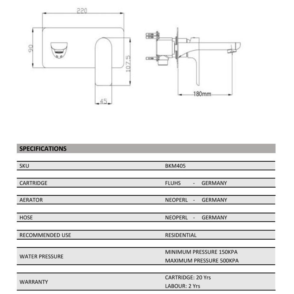 luxus basin/bath wall mixer with 180mm spout, brushed nickel