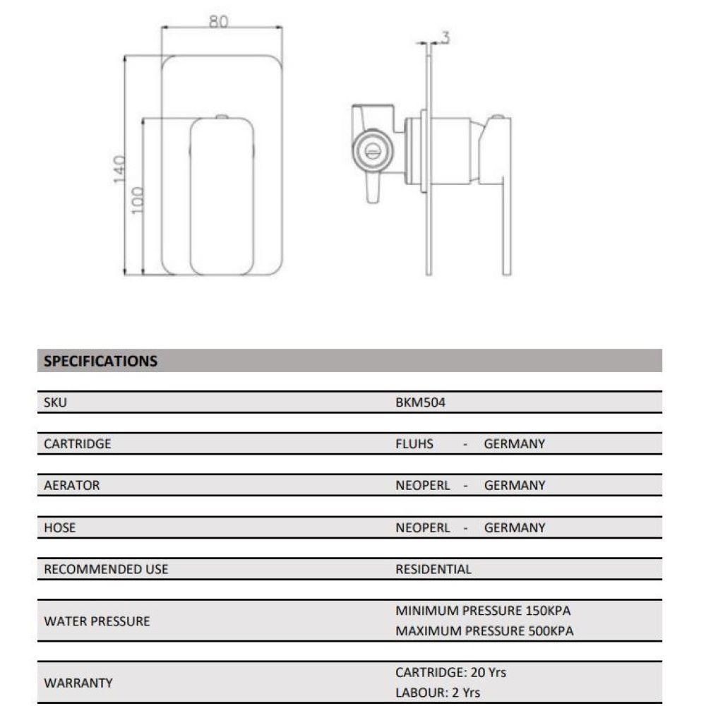 kasten shower/bath mixer trim kit only, gun metal