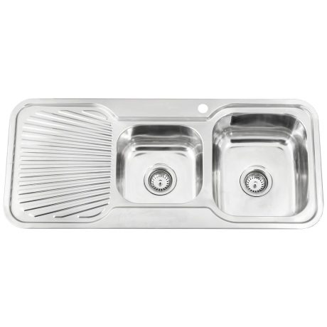 traditional 1 & 3/4 bowl sink round corner with one tap hole & left hand drainer, stainless steel