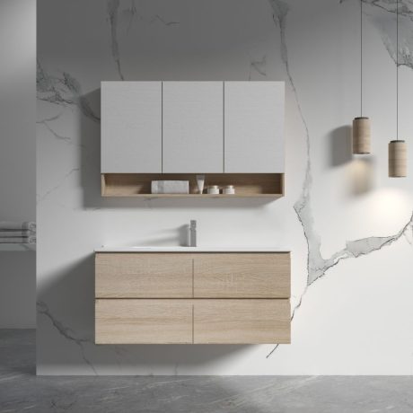 legna mirror shaving cabinet with shelf, natural oak 1200mm