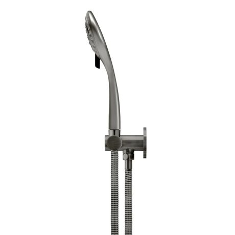 round hand shower on swivel bracket, pvd shadow gunmetal