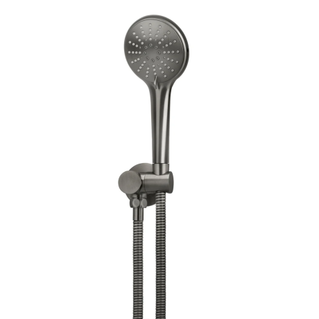 round hand shower on swivel bracket, pvd shadow gunmetal