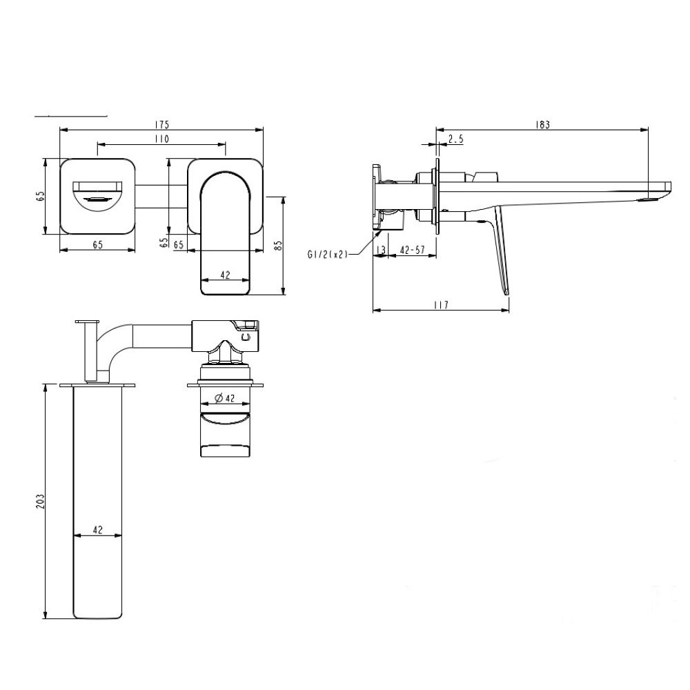 jenex wall basin mixer and spout set, brushed nickel