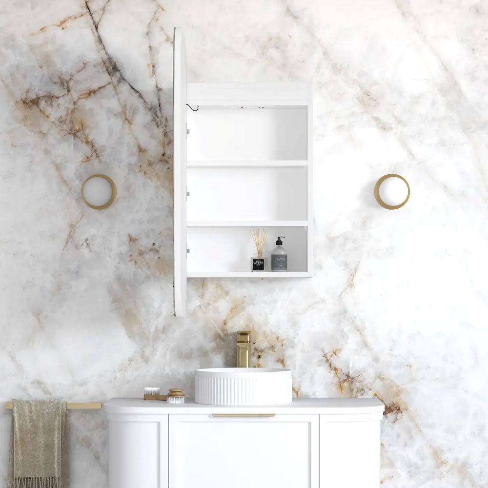 newport led shaving cabinet, white premium edition 900 x 450mm