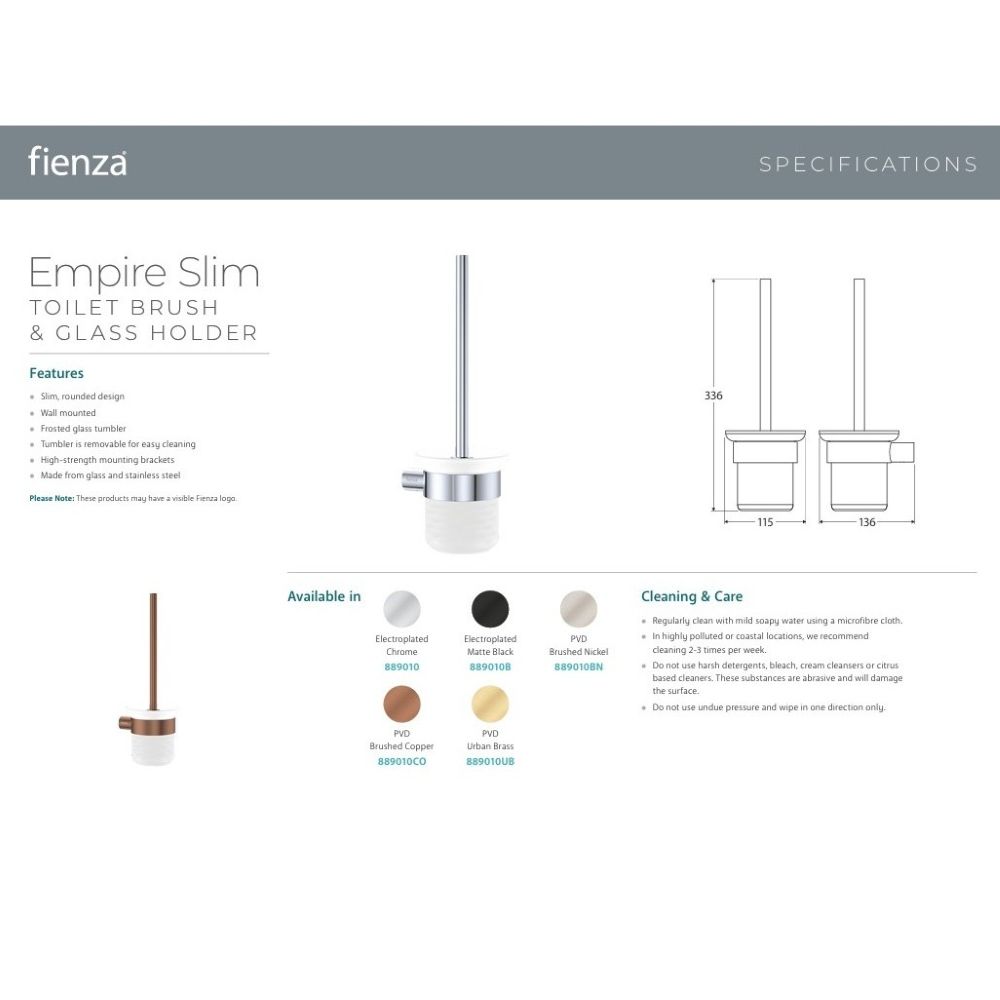 empire slim toilet brush & holder, urban brass